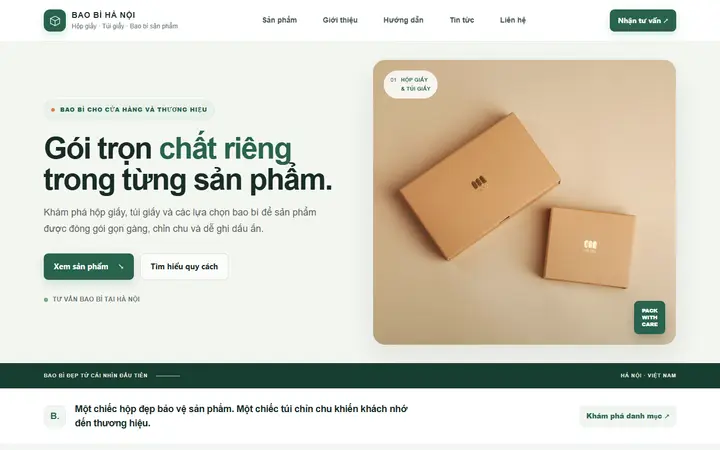 Giao diện mẫu website Bao Bì Hà Nội – ngành Bao bì