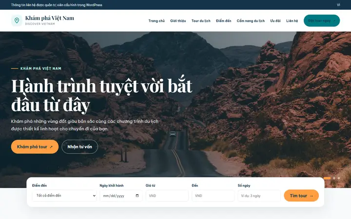 Giao diện mẫu website Khám phá Việt Nam – ngành Du lịch