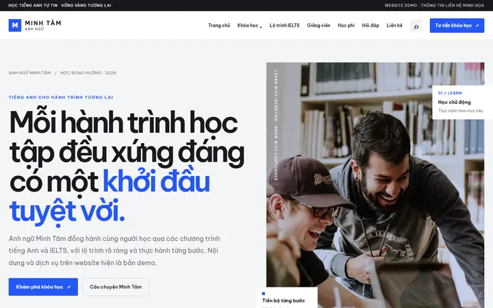 Giao diện mẫu website Anh ngữ Minh Tâm – ngành Giáo dục