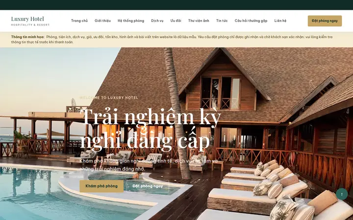 Giao diện mẫu website Luxury Hotel – ngành Khách sạn