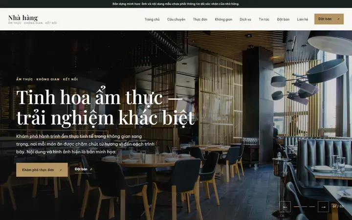 Giao diện mẫu website Nhà hàng – ngành Nhà hàng