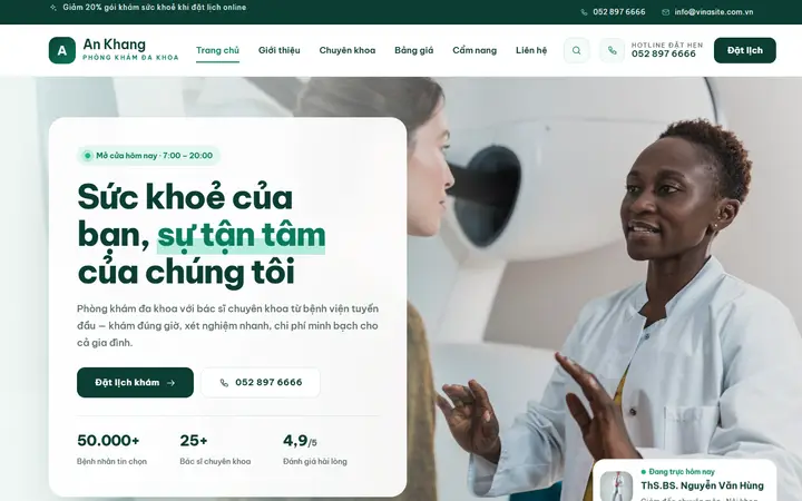 Giao diện mẫu website Phòng khám · Mẫu 01 – ngành Phòng khám