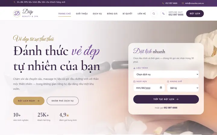 Giao diện mẫu website Spa · Mẫu 03 – ngành Spa thẩm mỹ