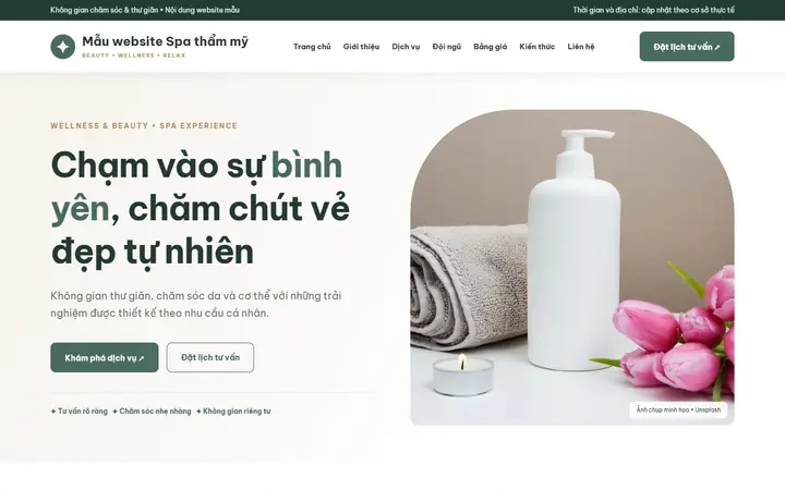 Giao diện mẫu website Spa thẩm mỹ – ngành Spa thẩm mỹ