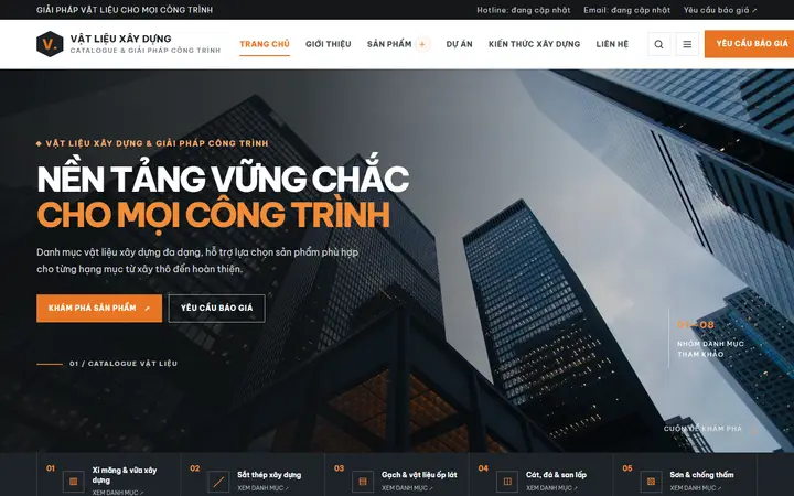 Giao diện mẫu website Vật liệu xây dựng – ngành Vật liệu xây dựng