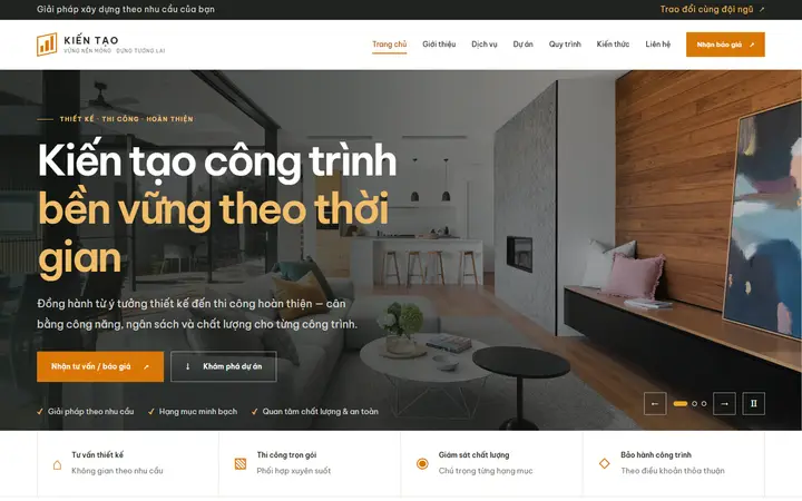 Giao diện mẫu website Kiến Tạo – ngành Xây dựng